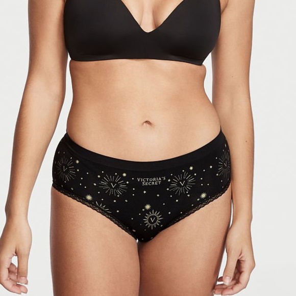 Victoria's Secret Seamless Foil Hiphugger Panty Black with Foil Graphic NEW - Picture 2 of 3